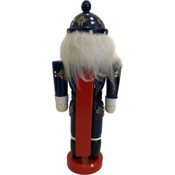 Nutcracker Blue With Black Nose And Mustache 10 Inches Wooden - Picture 2 of 3